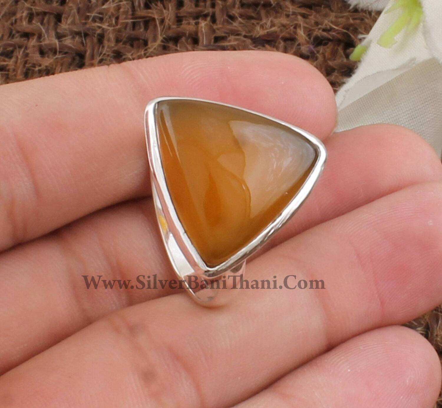 Yellow Jade Trillion Gemstone Silver Ring | 925 Sterling Silver Ring | Handmade Boho Everyday Jewelry | Women Wedding Jewelry | Gift For Her