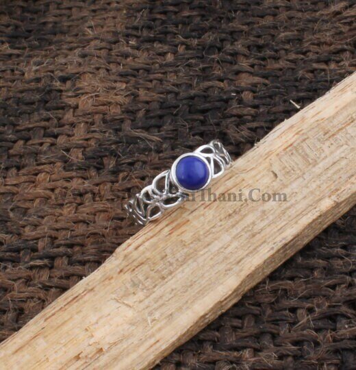 Lapis Ring-Round Blue Cabochon Ring-Blue Semi Precious Gemstone Ring-925 Sterling Silver Ring-Vintage-Opaque-Gemstone Healing-Christmas Gift