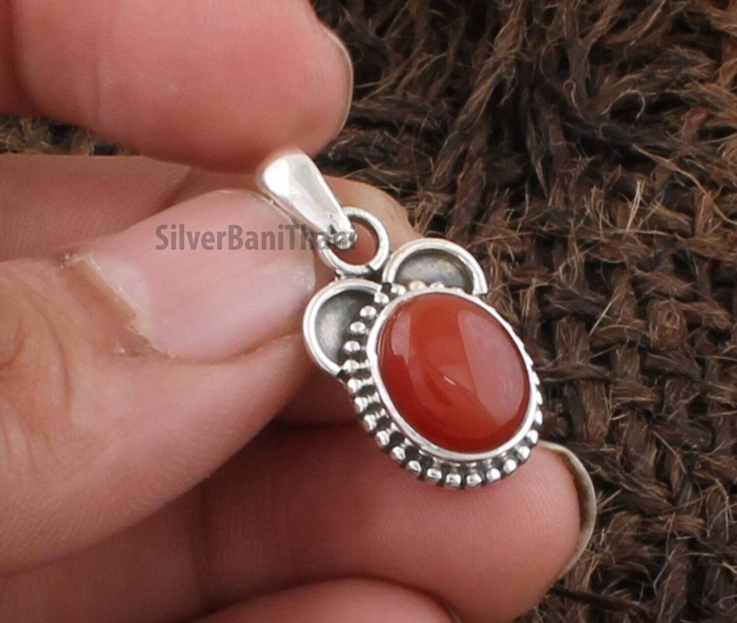 Red Onyx Oval Gemstone Pendant | 925 Sterling Silver Pendant | Designer Boho Silver Handmade Pendant | Girls Valentine's Day Gift Jewelry