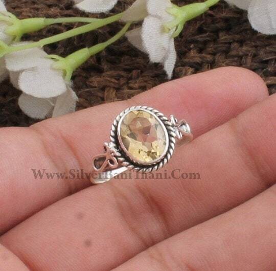 Citrine Ring-Oval Cut Stone Semi Precious Gemstone Ring-Handcrafted Gift Item-Boho Jewelry-Solitaire Ring-Bride Gift Ring-Silveretsy Cyber