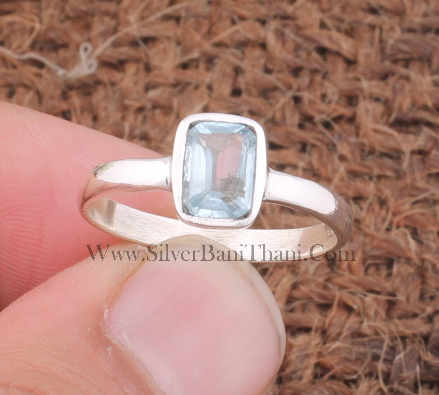 Bar Shape Ring |  Blue Topaz Gemstone Silver Ring | 925 Sterling Solid Silver Ring | Handmade Silver Ring | Everyday Jewelry For Gift