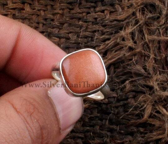 925 Sterling Solid Silver Sunstone Silver Ring | Smooth Cushion Shape Gemstone Ring | Everyday Silver Jewelry | Women Jewelry | Gift For Her