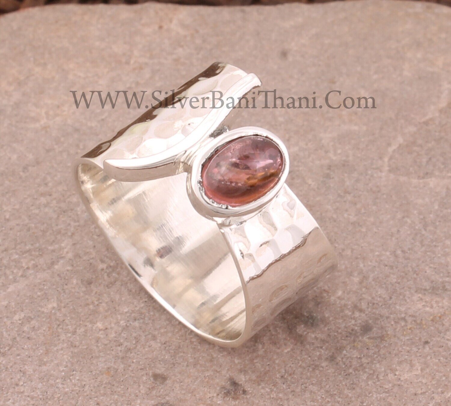Tourmaline Ring | 925 Sterling silver Tourmaline Ring | Tourmaline Band Ring | Handmade Silver Ring | Wide Band Hammered Ring Gifts