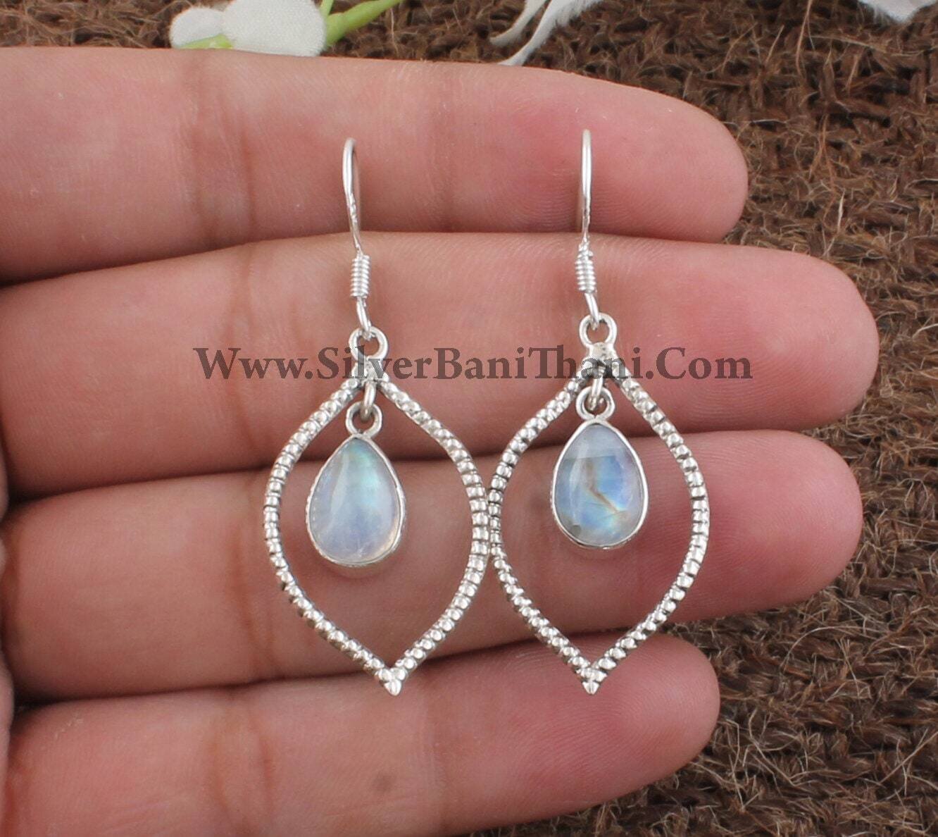 Rainbow Moonstone Silver Earrings | 925 Sterling Solid Silver Earrings | Designer Handmade Gemstone Earrings | June Birthstone | Gift idea