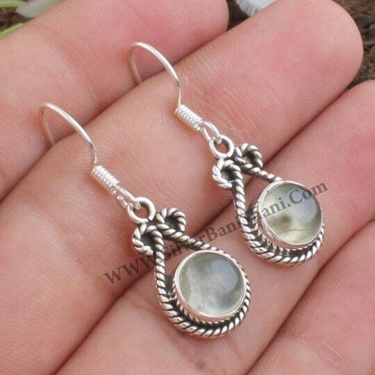 Prehnite Earring-Handmade Earring-Solid Silver Earring-Lite Green Oval Cabochon Earring-Designer Earring-Best Gift Item For Her Mother's2022