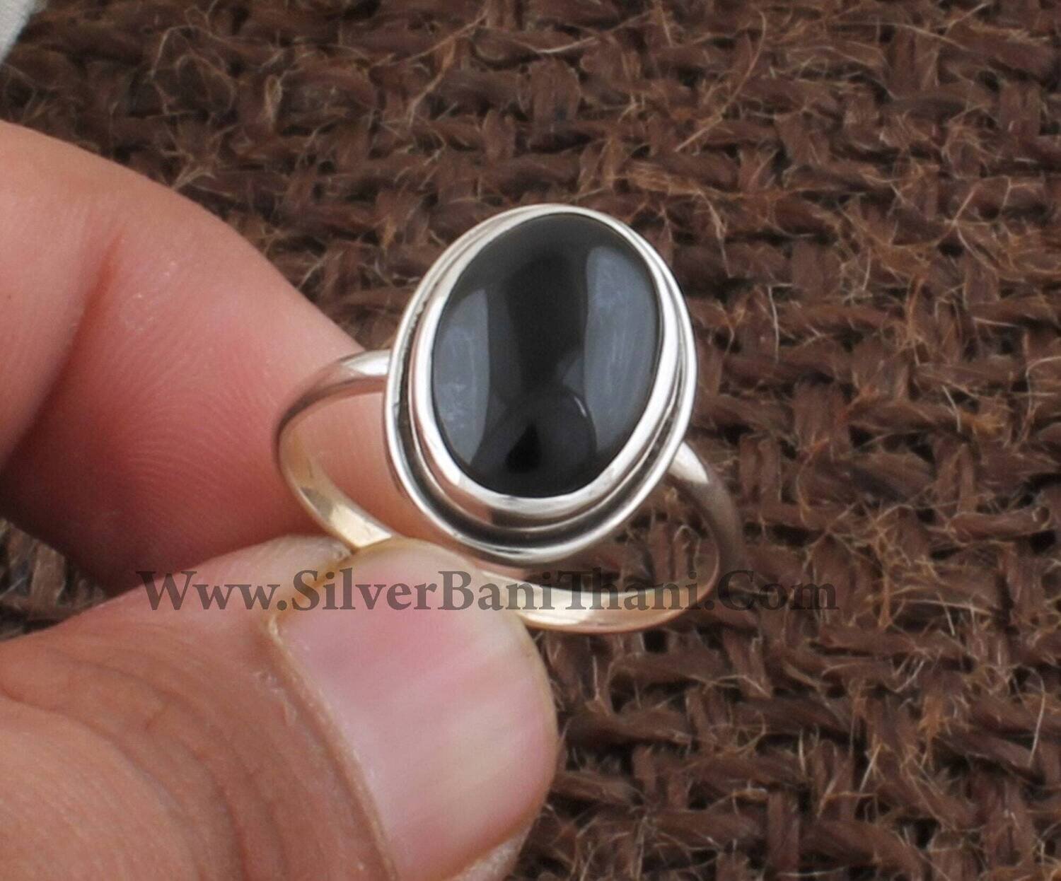 Black Onyx Silver Ring | 925 Sterling Solid Silver Ring | Smooth Oval Shape Gemstone Ring | Everyday Jewelry | Present For Her | Gift Idea