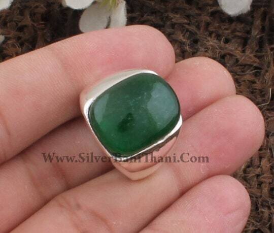 Green Jade Cushion Shape Gemstone Silver Ring | 925 Sterling Solid Silver Ring | Handmade Everyday Rings | Women's Jewelry | Gift For Her