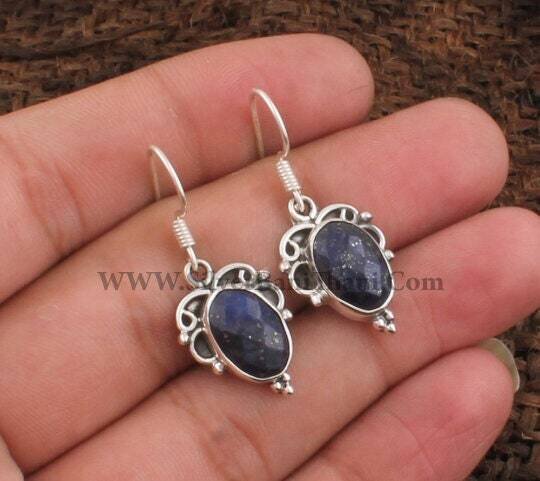 Lapis Lazuli Silver Earrings | 925 Sterling Solid Silver Earrings | Designer Faceted Oval Gemstone Earrings | Christmas Gift | Women Weddings Gift For Her