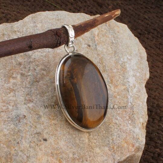 Tiger Eye Pendant-Oval Cabochon Pendant 925 Sterling Solid Silver Pendant-Top Rare Pendant-Tiger Eye Pendant-Long Oval Bride Pendant2022Etsy