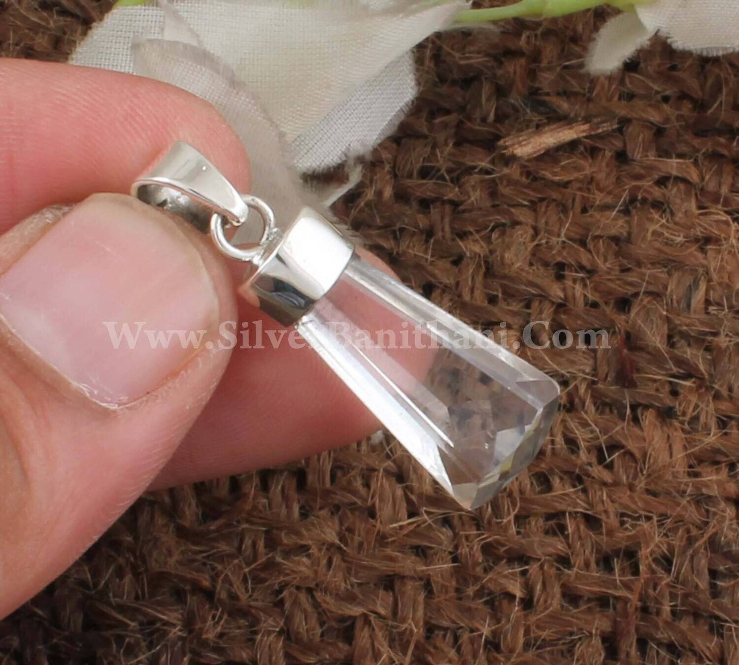 Fancy  Crystal Quartz Necklace Pendant | 925 Sterling Silver Faceted Stone Pendant |Bridal Wedding Jewelry For Women Gift for Wedding