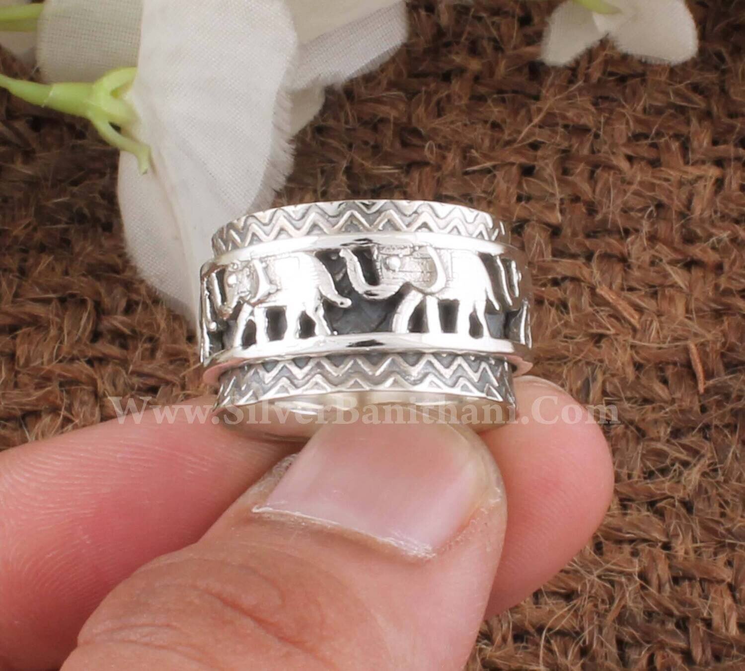 Elephant Silver Solid Spinner Ring | Solid 925 Sterling Silver Band Ring | Women Wedding Jewelry Ring / Silver Band Ring Present For Women