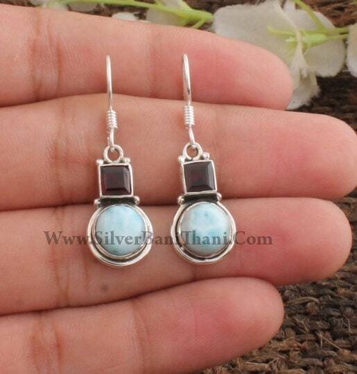 Two Stone Silver Earring-Oval With Square Shape Stone Earring-925 Sterling Silver Earring-Semi Precious Gemstone Earring-Boho Jewelry-Etsy