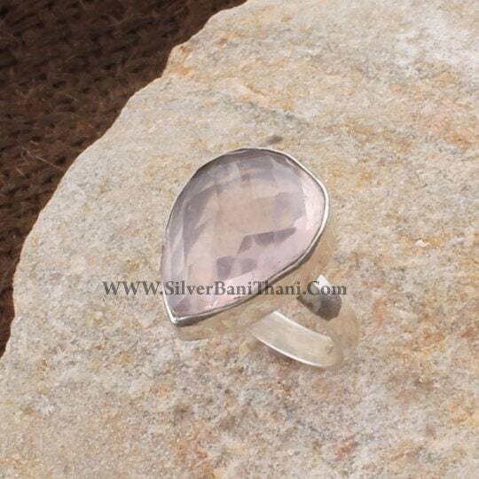 Quartz Ring-Solid Silver Ring 925 Sterling Silver Ring-Rose Quartz Semi Precious Ring-Middle Finger Cut Stone Ring-Engagement Bride Ring2022