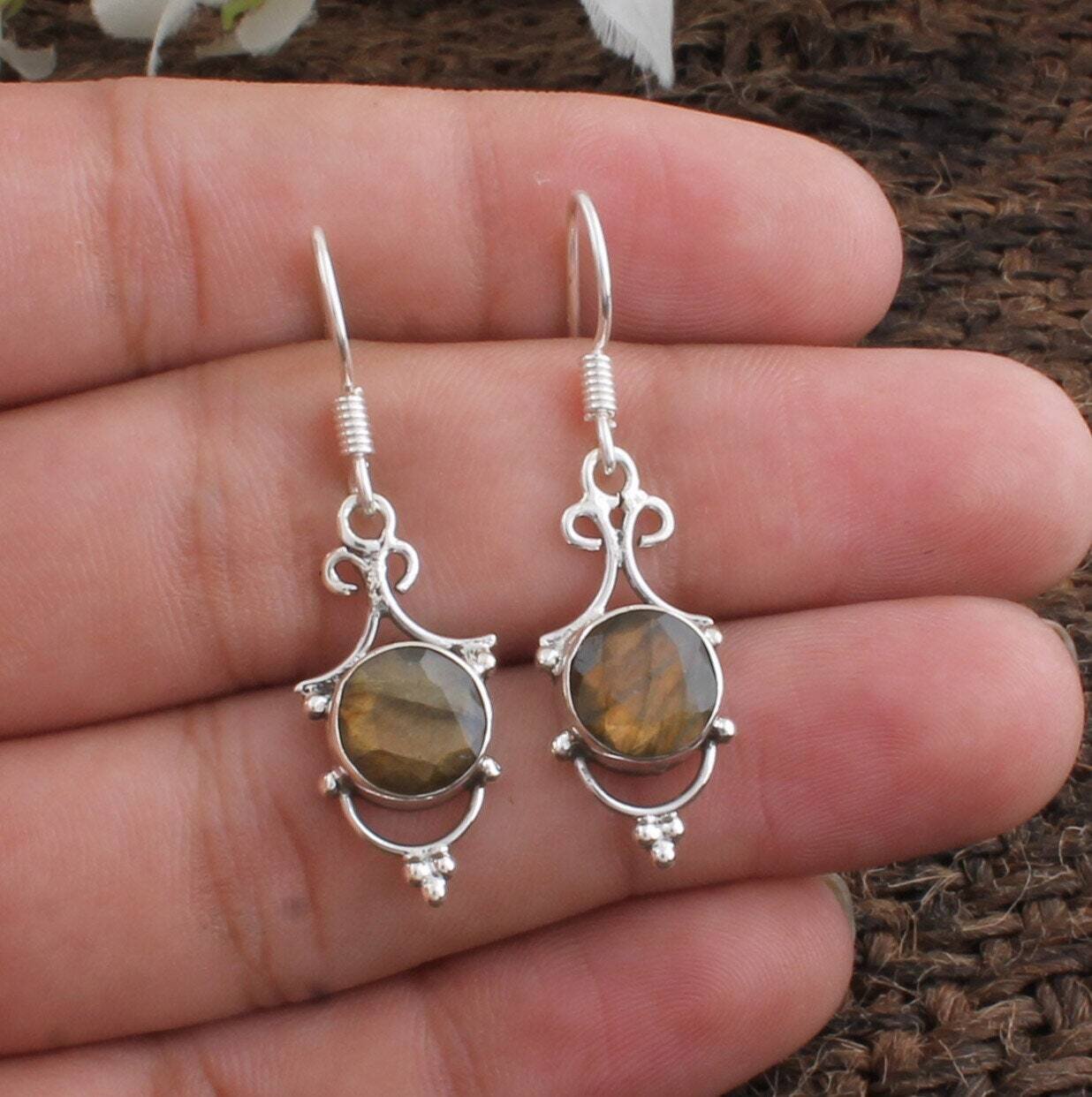 Labradorite Earring - Beautifully Made With High Quality Genuine Labradorite Gemstone - Solid Silver Earring - Fire Stone Earring - Etsy2022