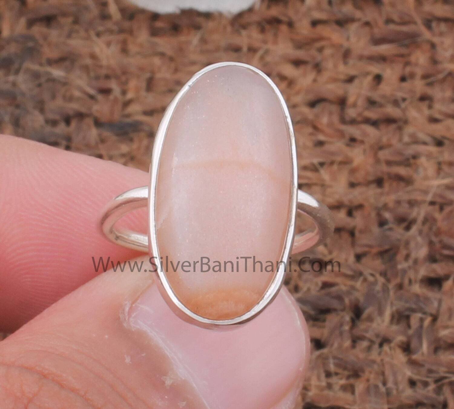 Peach Moonstone Oval Shape Silver Ring | 925 Sterling Silver Ring | Handmade Bridal Jewelry | Moonstone Ring | Women Wedding Jewelry Gift