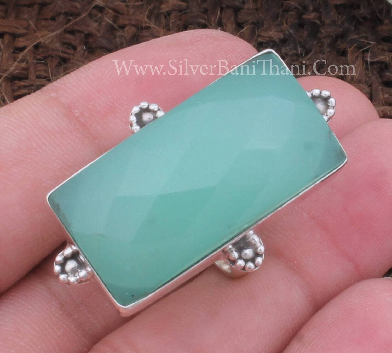 Aqua Chalcedony Large Stone Solid 925 Sterling Silver Ring For Her Handmade Rectangle Bar Solid Silver Band Ring For Women Gift2022