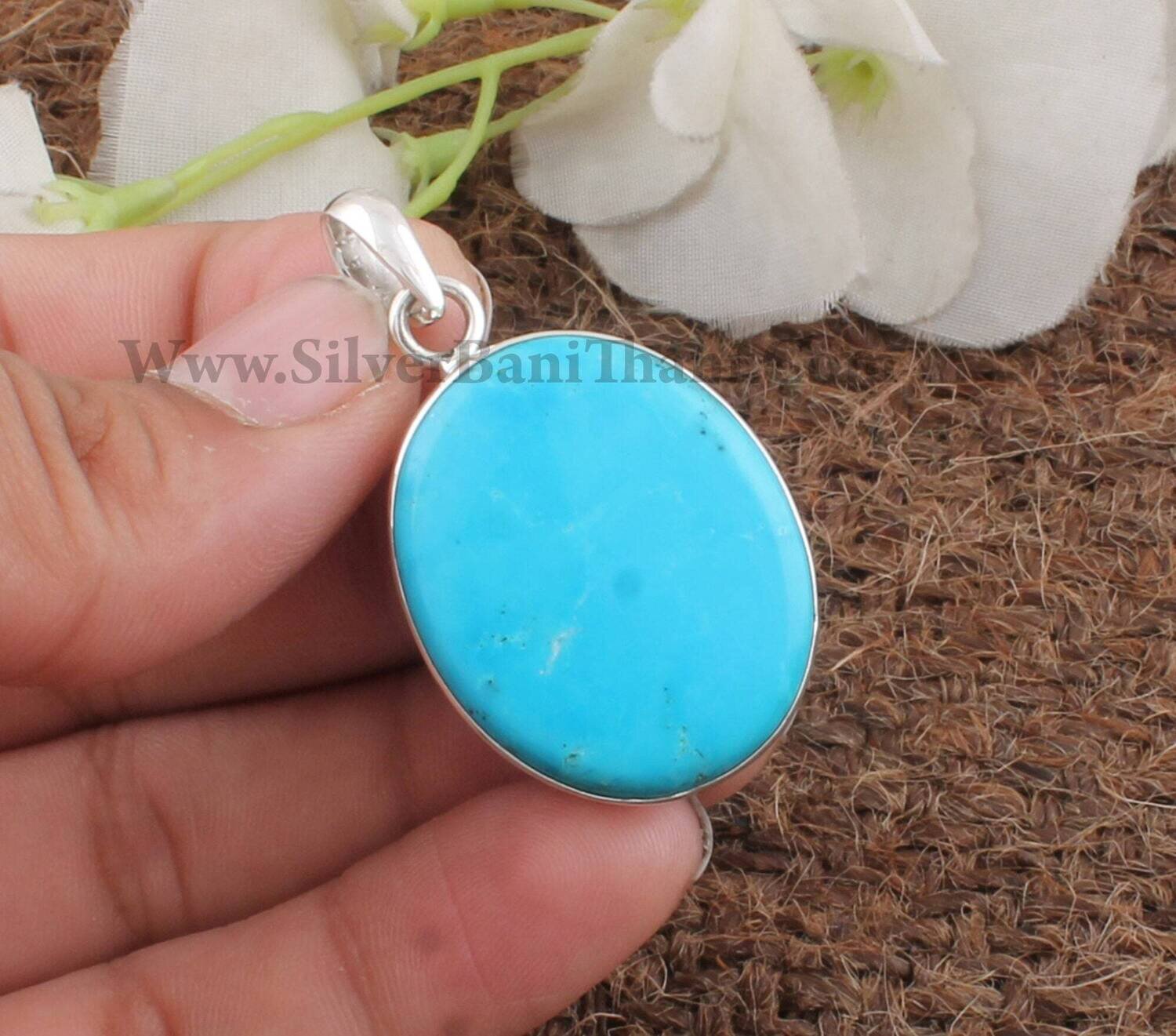 Turquoise Oval Gemstone Pendant | 925 Sterling Silver Pendant | Designer Handmade Pendant | Present For Her | Boho Wedding Jewelry Girl Idea