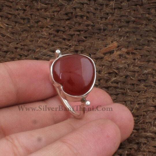 Red Onyx Ring,Red Heart Cabochon Ring,925 Sterling Silver Ring,Anniversary Ring,Bride Ring,Heart Red Onyx Gemstone Ring, Lover Gift Ring2022