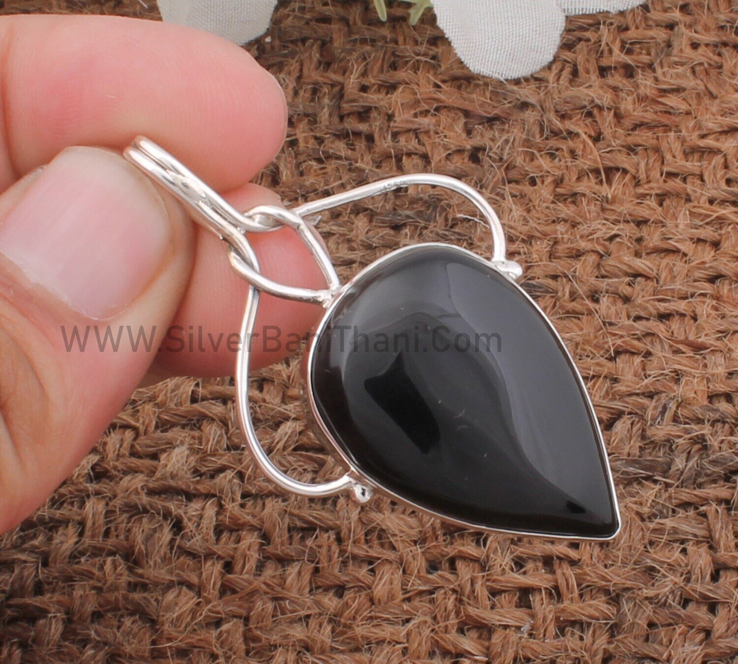 Black Onyx Solid 925 Sterling Silver Wire Necklace Pendant For Women | Handmade Designer Pendant Gifts For Her Anniversary Gift Idea