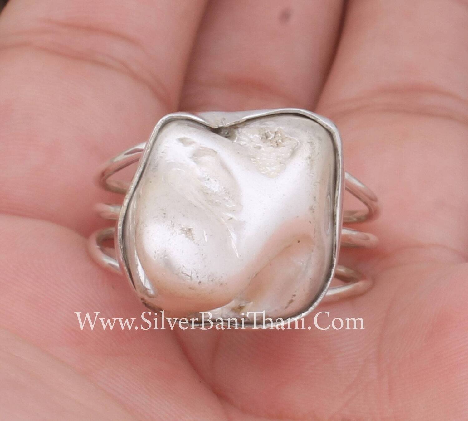 925 Sterling Solid Silver Pearl Silver Ring Handmade Raw Gemstone Ring Bridal Wedding Rings Women Silver Jewelry Gift Idea#Mother's Day