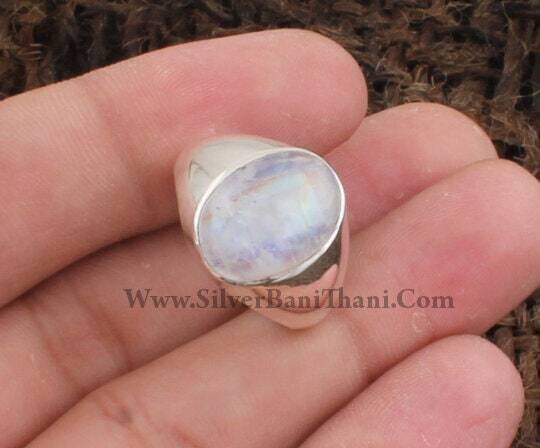 Rainbow Moonstone Oval Shape Gemstone Silver Ring | 925 Sterling Silver Ring | Handmade Everyday Jewelry | Women's Rings | Gift Idea