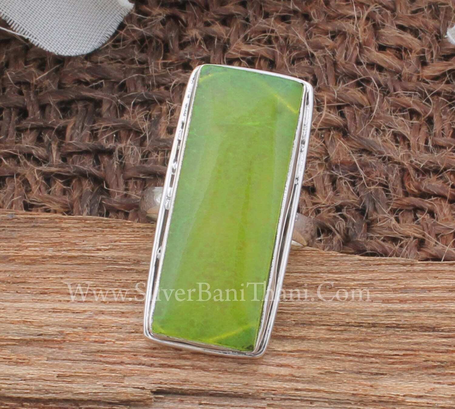 Green Jade Rectangle Shape Gemstone Silver Ring 925 Sterling Solid Boho Silver Ring Gemstone Ring Handmade Silver Jewelry Ring Gifts For Her