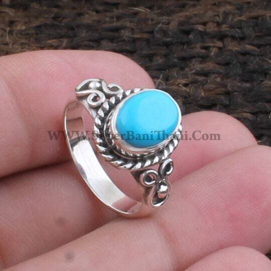Turquoise Gemstone Silver Ring | 925 Sterling Silver Oval Stone Ring | Designer Handmade Ring | Women Wadding Jewelry | Valentine's Day Gift