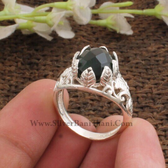 Amazing Green Onyx Gemstone Ring-Cut Stone Silver Ring-Vine Leaf Design Stone Silver Ring-Solid Silver Ring-Best Gift Item For Women's-Sales