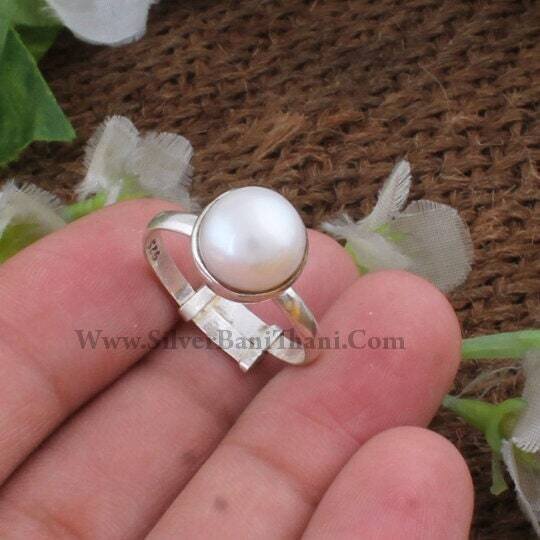 Pearl Ring,Red Adjustable Ring,925 Sterling Silver Ring,Anniversary Ring,Bride Ring,Round Pearl Gemstone Ring,Middle Finger Gift Item Ring