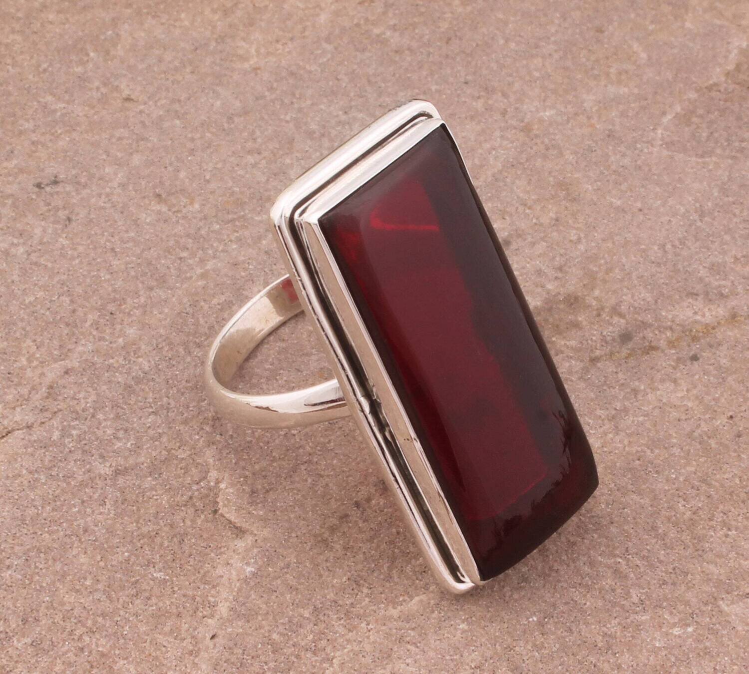 Red Garnet Quartz Silver Ring | 925 Sterling Solid Silver Ring | Rectangle Shape Gemstone Ring | Handmade Ring | Everyday Jewelry Gift Idea