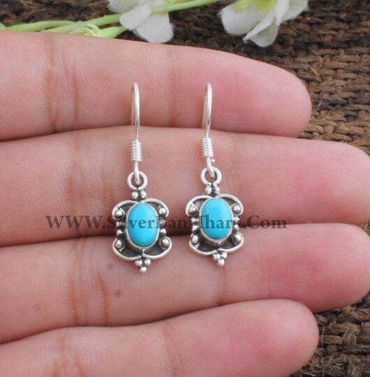 Sleeping Beauty Turquoise Gemstone Earring-Butterfly Design Silver Earring-Semi Precious Cabochon Stone Earring-Dangle Earring-Anxiety-Etsy
