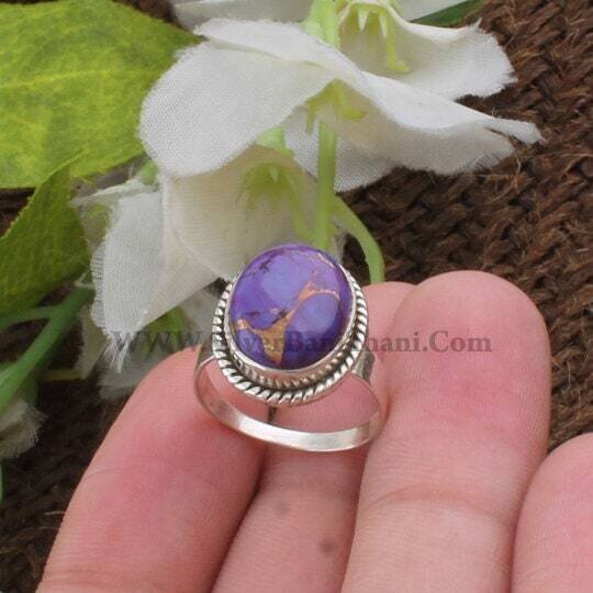 Turquoise Ring-Solid Silver Ring 925 Sterling Silver Ring-Composite Turquoise Ring-Middle Finger Purple Copper Turquoise Everyday Use Ring
