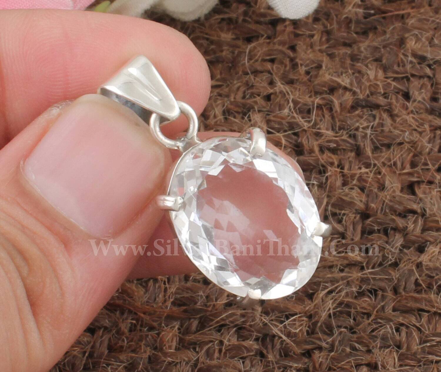 Crystal Quartz Prong Set Necklace Pendant | 925 Sterling Silver Oval Cut Stone Pendant | Bridal Wedding Jewelry For Women Gift Idea
