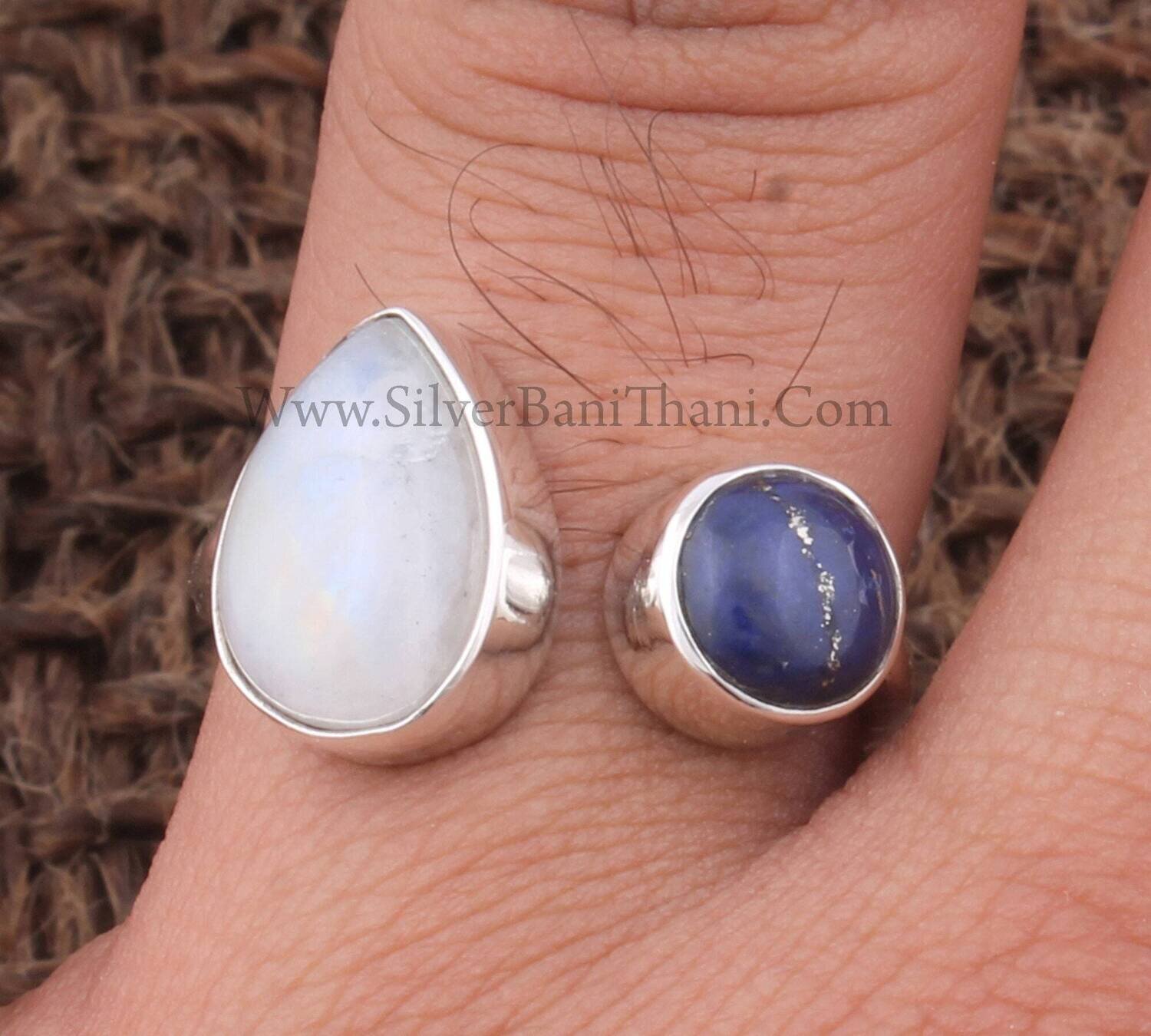 Moonstone Natural Gemstone Solid 925 Sterling Silver Adjustable Textured Band Ring For Women | Handmade Solid Silver Ring Gifts For Birthday