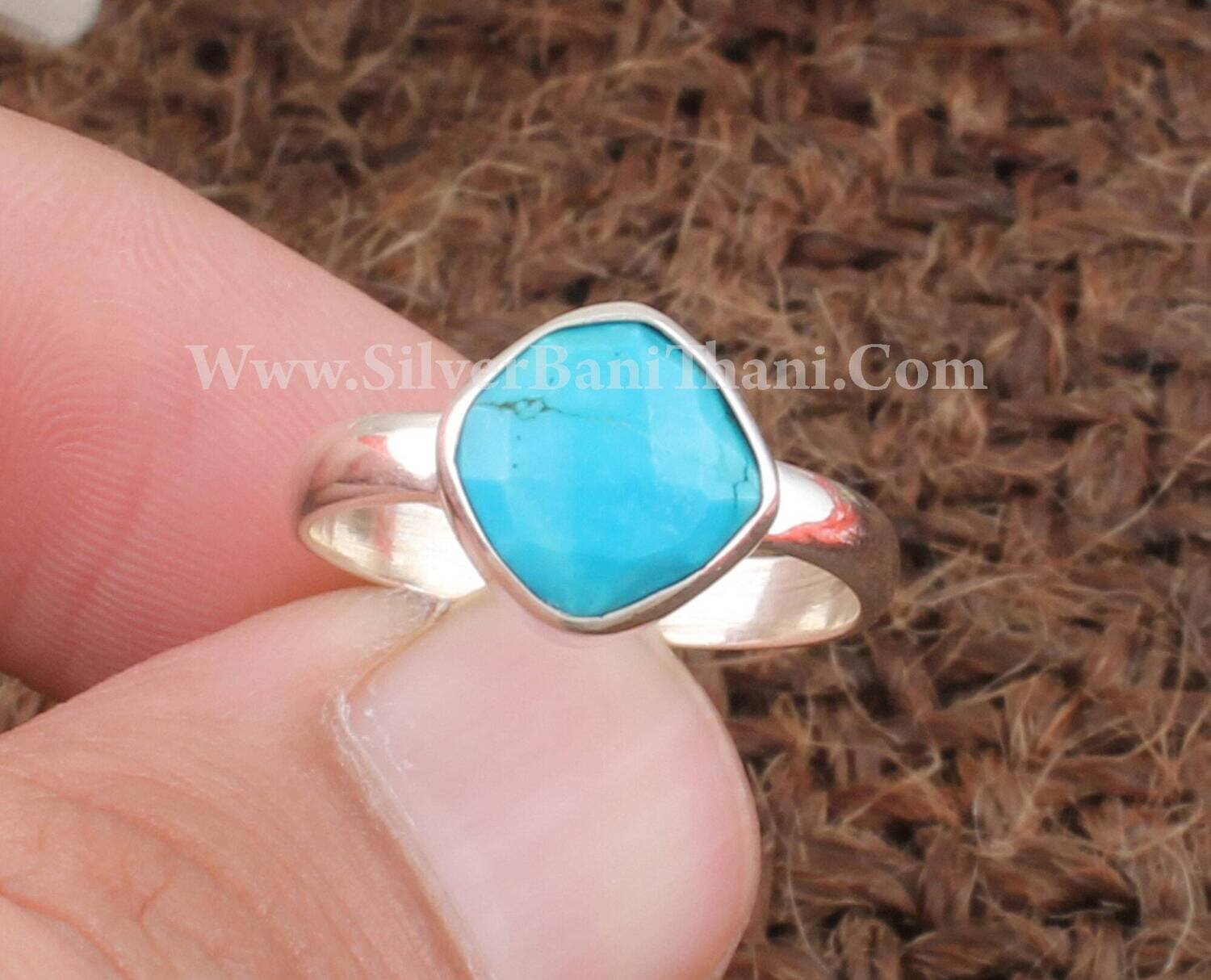 Turquoise Cushion Shape Gemstone Silver Ring | 925 Sterling Silver Ring | Handmade Bridal Wedding Jewelry | Turquoise Silver Ring Gift Idea