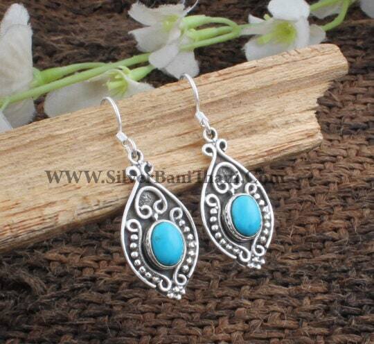 Amazing Sleeping Beauty Turquoise Earring-Designer Silver Earring-925 Sterling Silver Vine Design Sleeping Beauty Earring-Bani Thani Handcrafted-Christmas Gifts