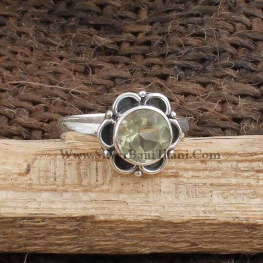 Amazing Citrine Gemstone Ring - 925 Sterling Solid Silver Ring - Semi Precious Cut Stone Silver Ring - Floral Design Ring - Jewelry Healing
