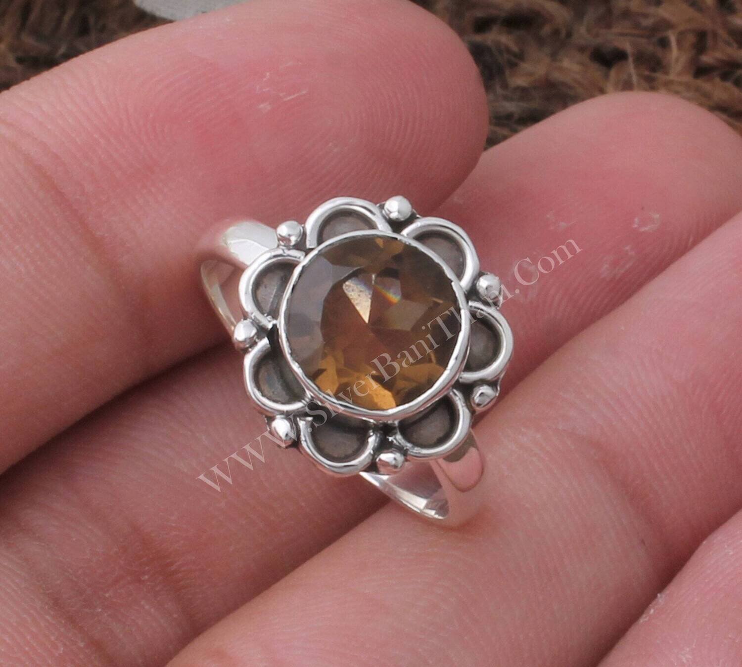 Smoky Ring, Solid Silver Ring, Floral Design Cut Stone Silver Ring, Wonderful Gift Item For Mother's And Sister's, Anxiety Ring, Etsy Cyber