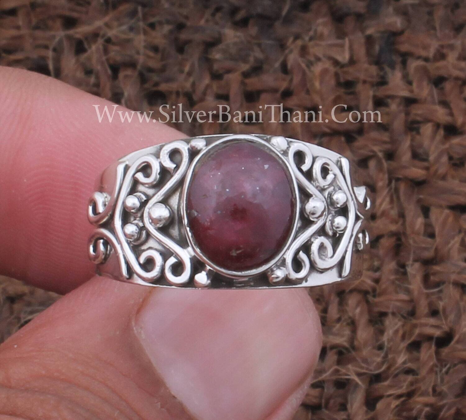 Ruby Gemstone Silver Band Ring 925 Sterling Silver Boho Ring July Birthstone Ring Gifts Gemstone Ring For Her Boho Jewelry For Women Ring