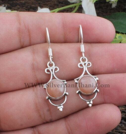 Peach Moonstone Earring Jewelry, Genuine Gemstone,925 Sterling Silver Earring, Oval Shape Earring, Party Wearing Earring, Gift Item Earring