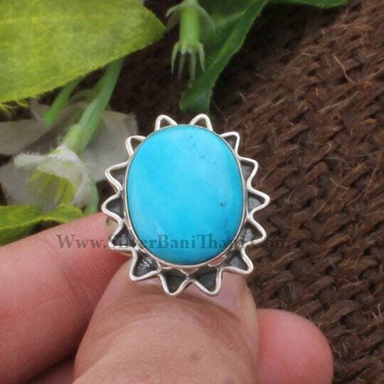 Turquoise Ring-Solid Silver Ring 925 Sterling Silver Ring-Middle Finger Sleeping Beauty Turquoise Everyday Use Ring-Bride Boho Silver Ring