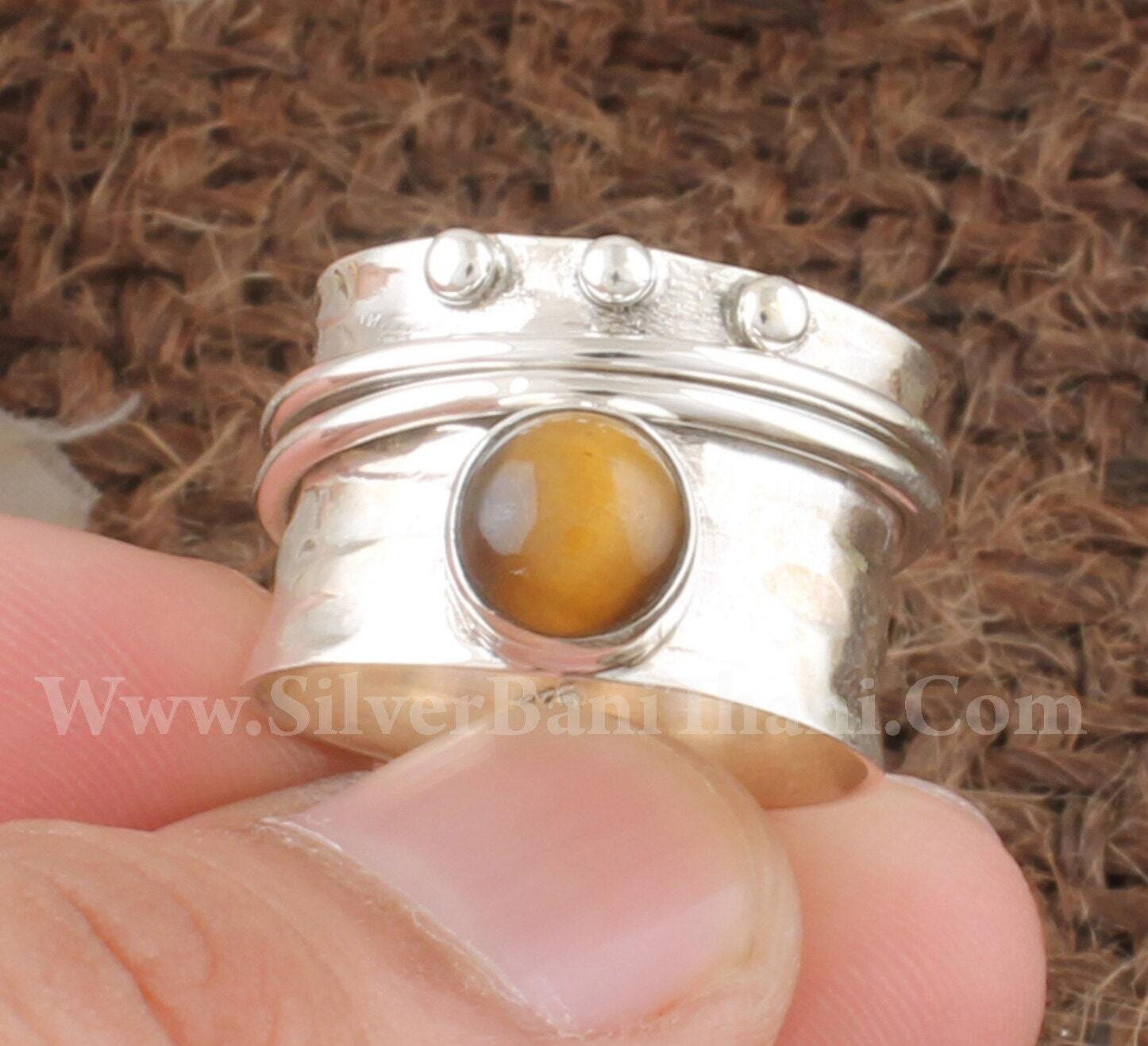 Tiger Eye Gemstone Silver Spinner Ring | 925 Sterling Silver Spin Ring | Tiger Eye Spin Ring l Hand Carved Silver Ring l Bridal Jewelry Gift