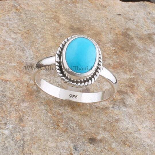 Solid Silver Turquoise Gemstone Ring-Oval Cabochon Stone Ring-925 Sterling Silver Ring-Silver Jewelry-Engagement Ring-Mother Gift Ring2022