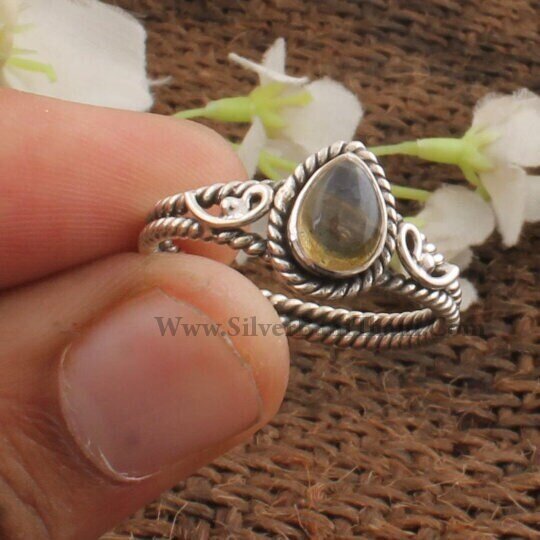 Labradorite Ring - Pear Shape Fire Stone Ring - Semi Precious Cabochon Stone Ring - Solid Silver Ring - Gift Item Gift Ring - Etsy Cyber2022