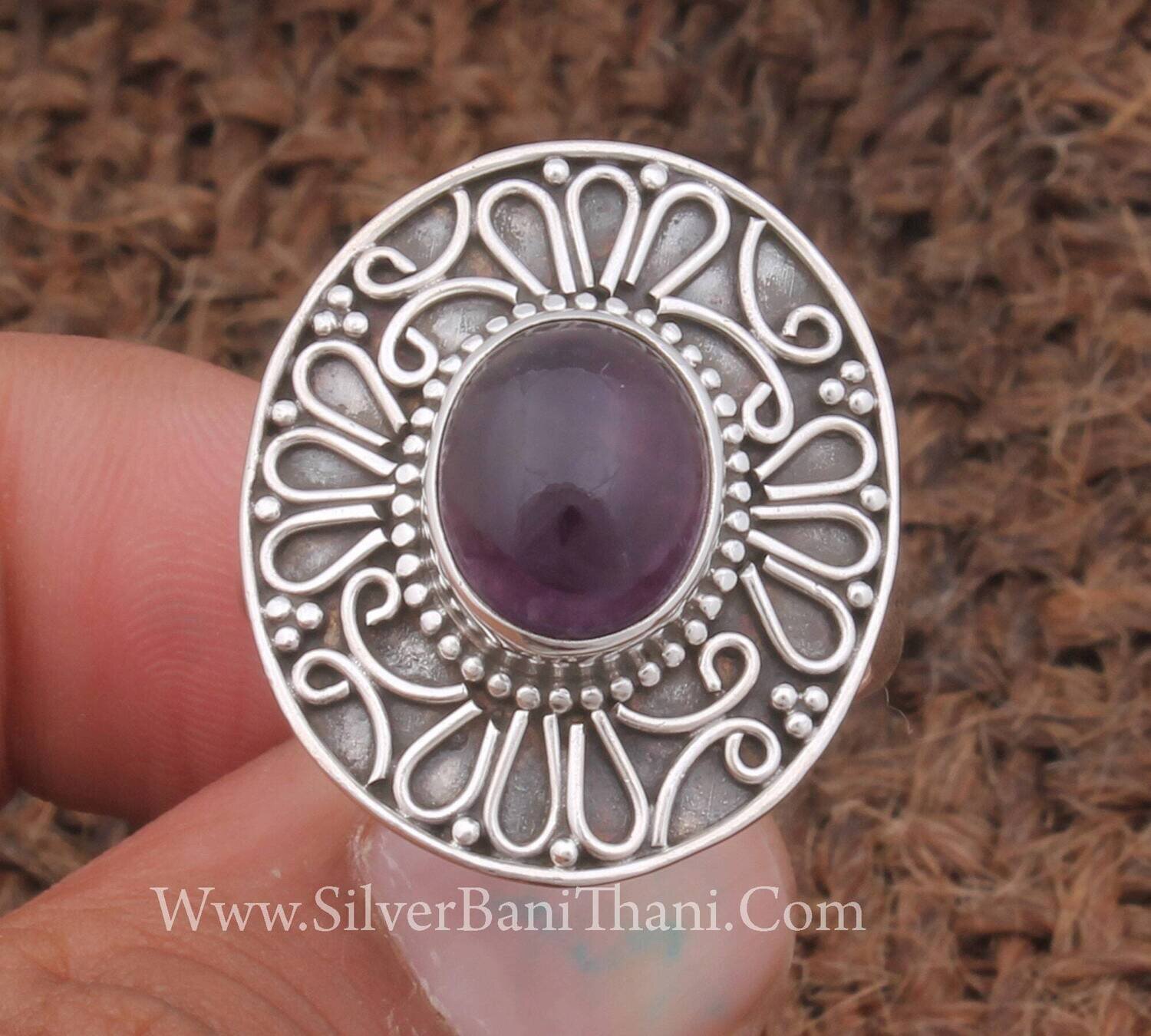Amethyst Gemstone Silver Ring 925 Sterling Solid Silver Ring Oval Shape Gemstone Ring Handmade Silver Ring Oxidized Silver Jewelry Gift2022