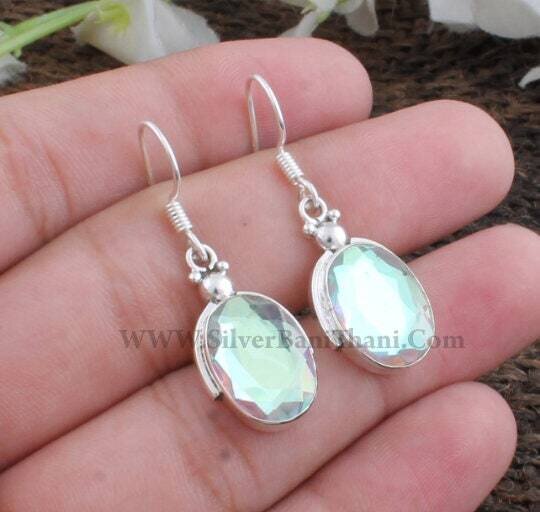 Swarovski Crystal Earring-925 Sterling Silver Earring-Polished Finishing Earring-Oval Cut Stone Earring-Designer Silver Earring-Gift For Her