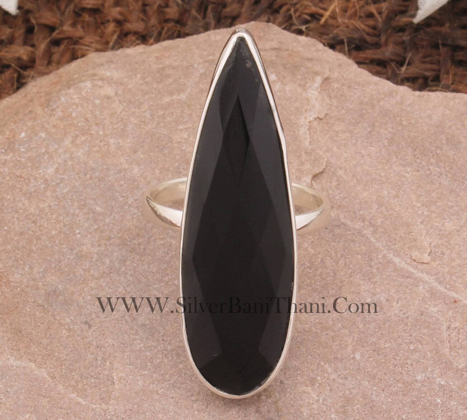 Long Black Onyx Silver Ring 925 Sterling Solid Silver Ring Gemstone Ring Everyday Jewelry Present For Her December Birthstone Ring For Women