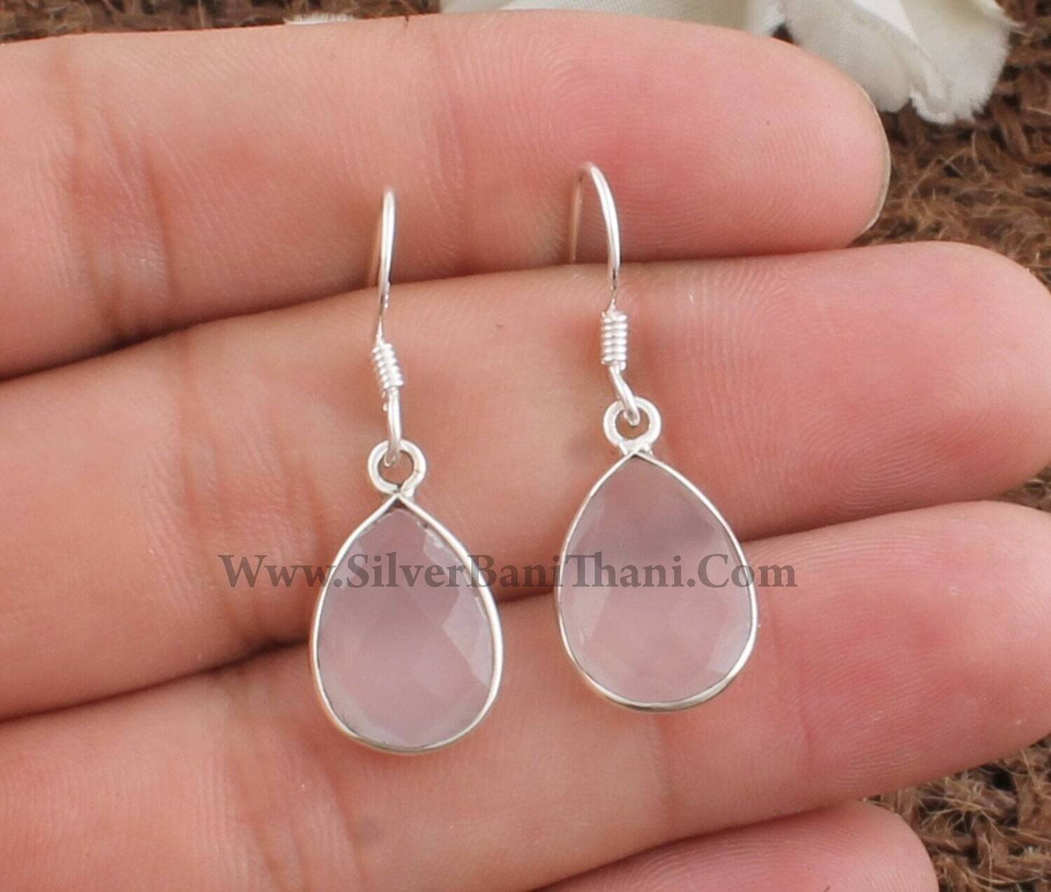 Faceted Natural Rose Quartz Silver Earrings | 925 Sterling Silver Earrings | Bezel Set Pear Shape Gemstone Earrings | Handmade Jewelry Gift