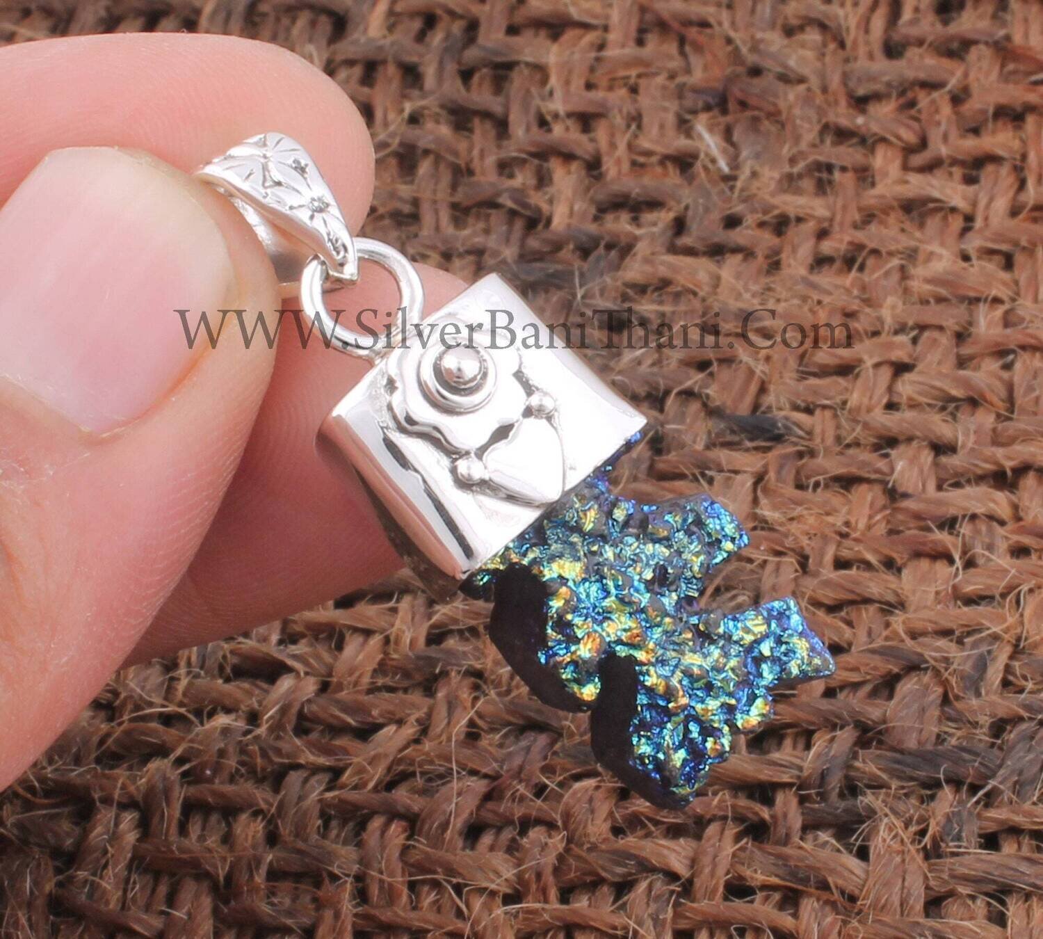 Fancy Shape Mix Druzy Gemstone Pendant | 925 Sterling Silver Solid Pendant | Handmade Silver Flower &amp; Heart Jewelry Gift For Anniversary2022