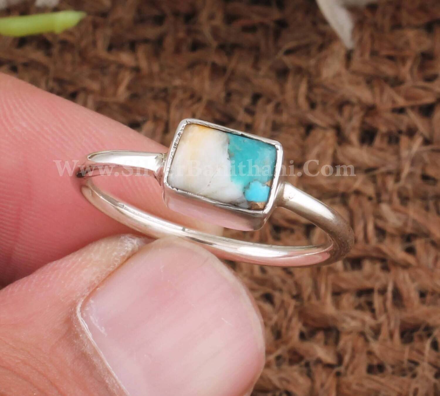 Oyster Copper Turquoise Rectangle Shape Gemstone Silver Ring | 925 Sterling Solid Silver Ring | Handmade Wedding Jewelry For Women Gift Idea